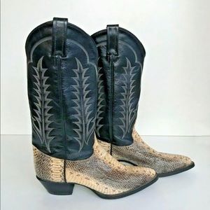 Tony Lama Black and Cream LIZARD Cowboy Boots